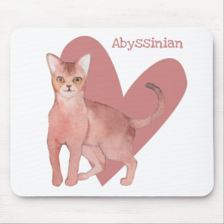Tapis De Souris Chat Abyssinien Aquarelle Kitty Rose Coeur Souris 