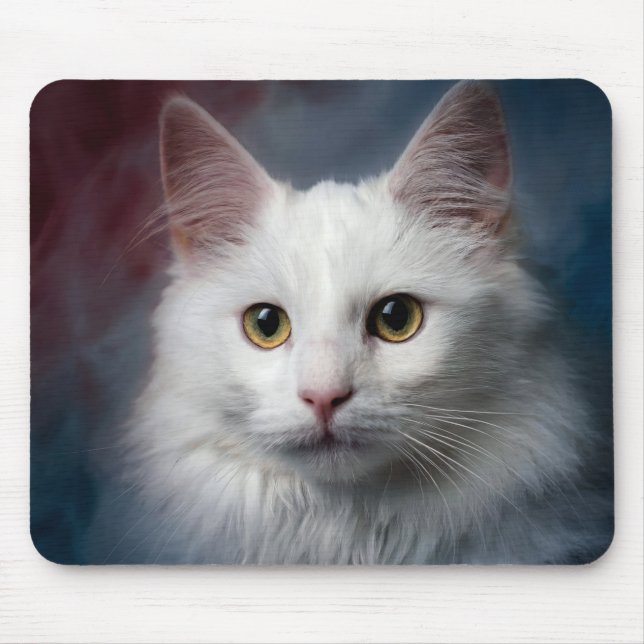 Tapis De Souris Chat angora turc blanc rouge bleu (Devant)
