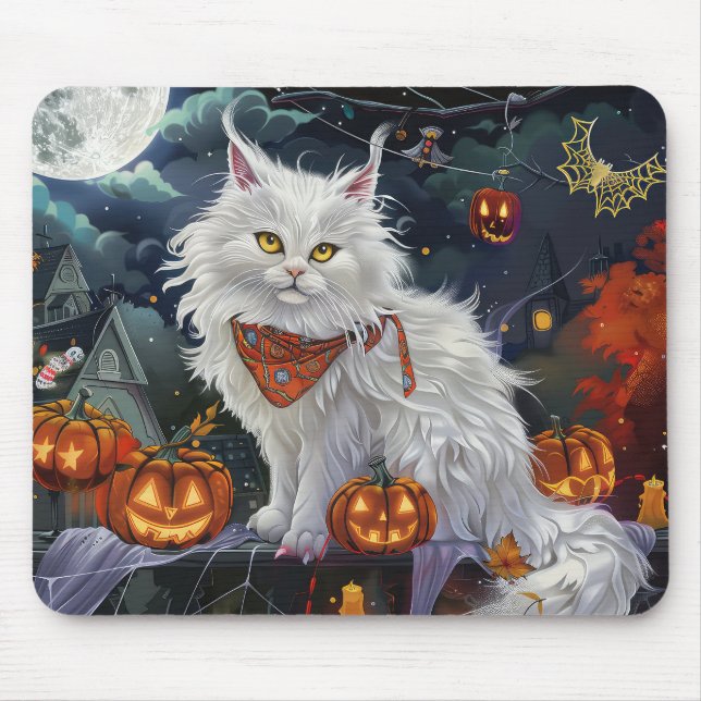 Tapis De Souris Chat angora turc Halloween effrayant (Devant)