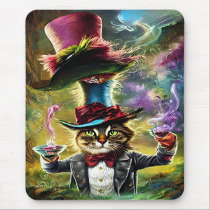 Tapis De Souris Chat anthropomorphique Mad Hatter Imaginaire Fairy