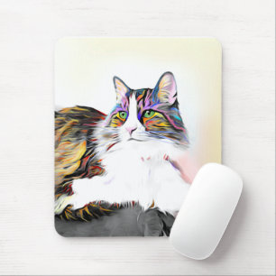 Tapis De Souris Chat avec belle fourrure arc-en-ciel