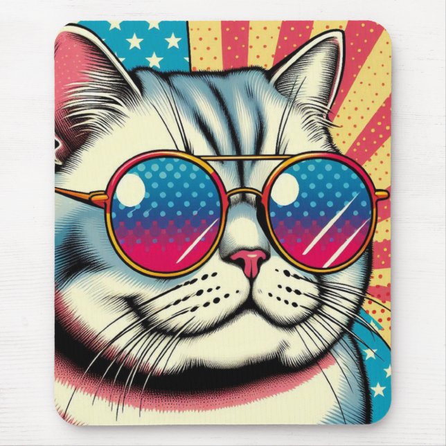 Tapis De Souris Chat avec lunettes (Devant)