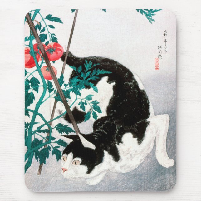 Tapis De Souris Chat avec Plante tomate (1931) par Hiroaki Takahas (Devant)