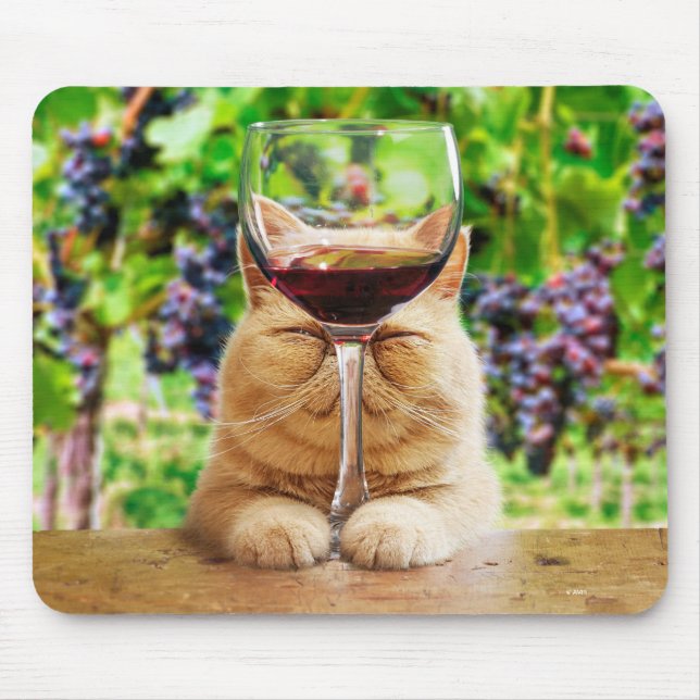 Tapis De Souris Chat avec verre de vin (Devant)