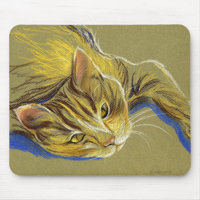 Tapis De Souris Chat avec yeux d'or - Dessin pastel (Devant)