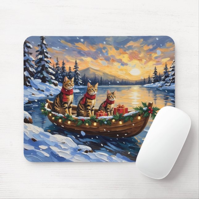 Tapis De Souris Chat Bengal Noël Bateau Fêtes (Avec souris)