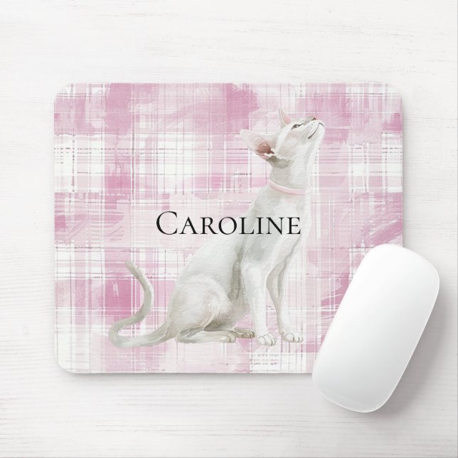 Tapis De Souris Chat blanc à plis rose (Avec souris)