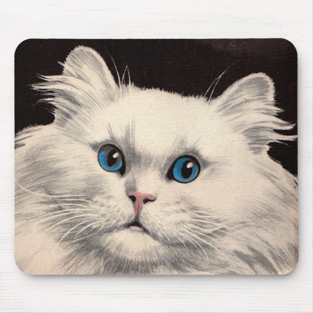 Tapis De Souris chat blanc aux yeux bleus (Devant)