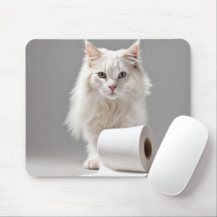 Tapis De Souris Chat Blanc Avec Papier Toliet