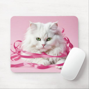 Tapis De Souris Chat Blanc En Tangé En Rubans Roses