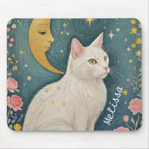 Tapis De Souris Chat blanc enchanteur aux yeux verts