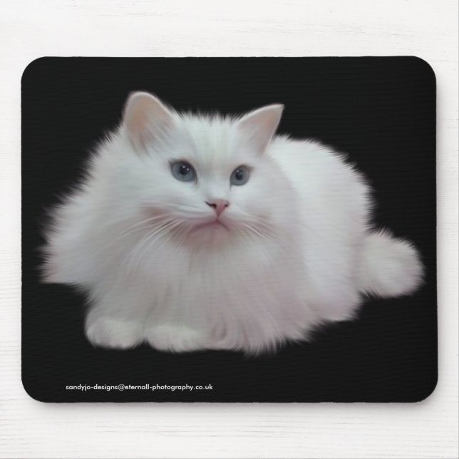 Tapis De Souris Chat blanc pelucheux (Devant)