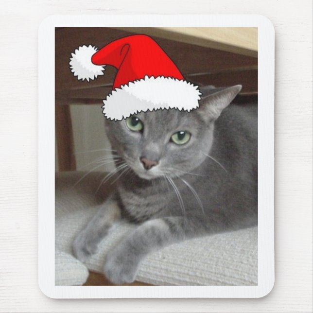 Tapis De Souris Chat bleu russe de Noël (Devant)