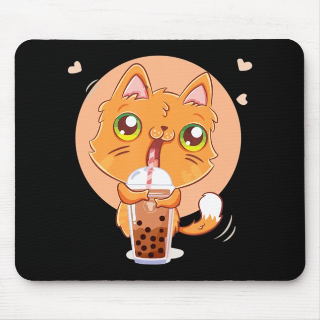 Tapis De Souris Chat Boba Tea Bubble Kawaii Anime Japonais Gir Cad (Devant)
