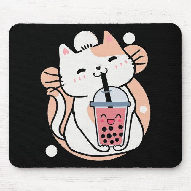 Tapis De Souris Chat Boba Tea Buble Tea Anime Kawaii Neko Milktea (Devant)