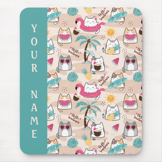 Tapis De Souris Chat Bonjour Summer Beach Kitty Vacances Souris Pa (Devant)
