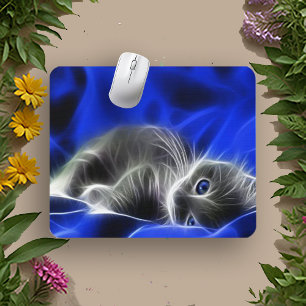 Tapis De Souris Chat brillant bleu électrique Abstrait