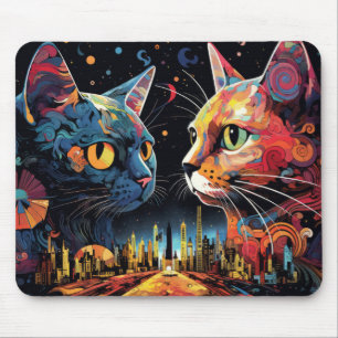 Tapis De Souris Chat Colorful Animal Enchanter Abstrait