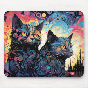 Tapis De Souris Chat Colorful Animal Enchanter Abstrait