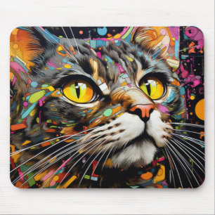 Tapis De Souris Chat Colorful Animal Enchanter Abstrait