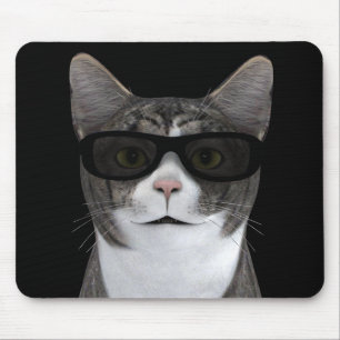 Tapis De Souris Chat cool Avec Lunettes De Soleil Noir