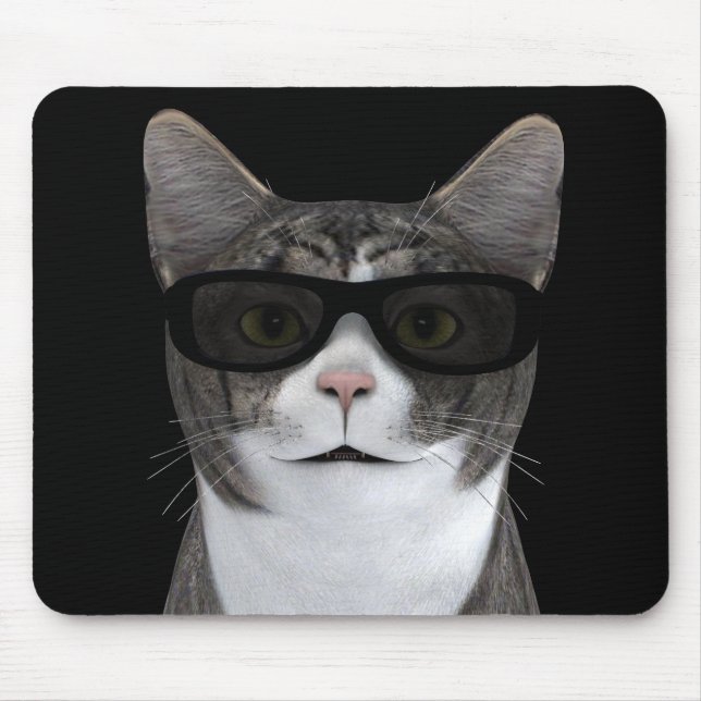 Tapis De Souris Chat cool Avec Lunettes De Soleil Noir (Devant)