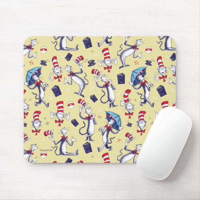 Tapis De Souris Chat dans le Chapeau | Motif Jaune (Avec souris)