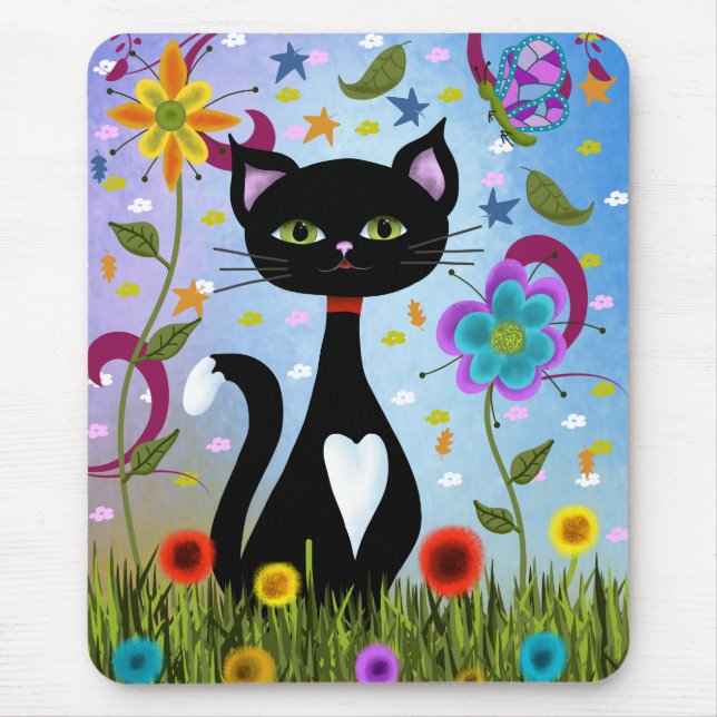 Tapis De Souris Chat Dans Un Jardin Art Abstrait (Devant)