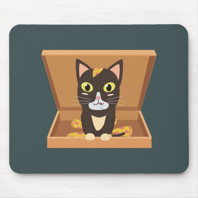 Tapis De Souris Chat dans une boîte à pizza (Devant)
