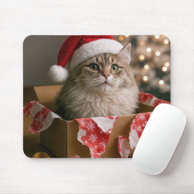 Tapis De Souris Chat dans une boîte de cadeau de Noël (Avec souris)