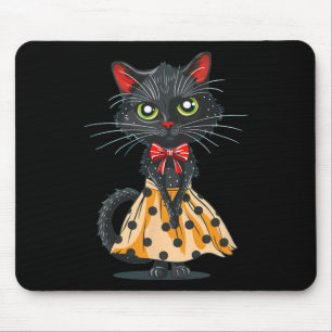 Tapis De Souris Chat De Bow Drôle En Robe De Pointe Polka