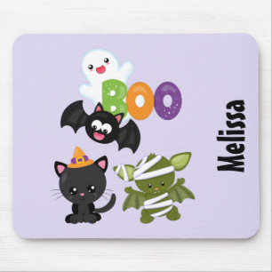 Tapis De Souris Chat de Cute Halloween, bat, mummy et ghost