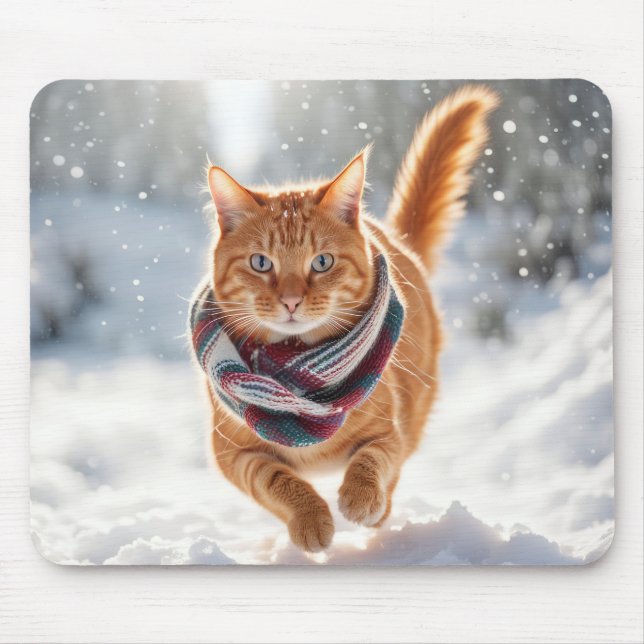 Tapis De Souris Chat De Gingembre À Neige (Devant)