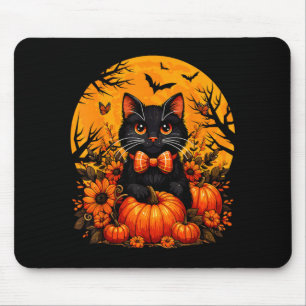 Tapis De Souris Chat de Halloween mignon Citrouille d'automne Chat