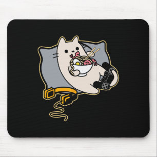 Tapis De Souris Chat de joueur nerd mangeant du Ramen partie en pa