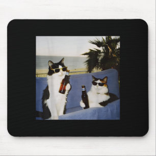 Tapis De Souris Chat de lunettes cool vintage buvant de la bière M