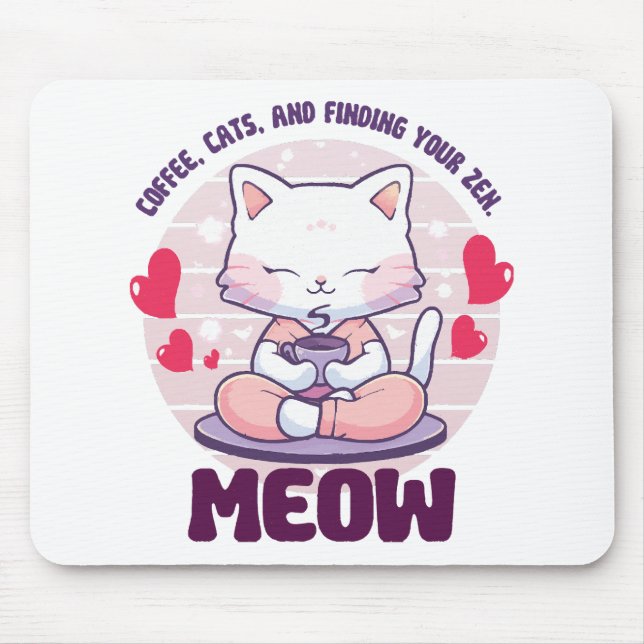 Tapis De Souris Chat de méditation - Chat Kawaii (Devant)