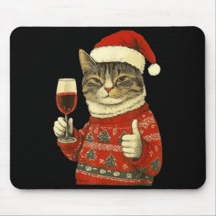 Tapis De Souris Chat de Noël aime le chat mignon buvant du vin ave