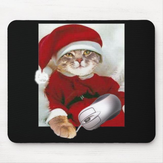 Tapis De Souris Chat de Noël et souris d'ordinateur (Devant)