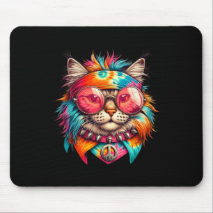 Tapis De Souris Chat de Paix Psychédélique Hippie colorée Retro Su
