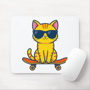Tapis De Souris Chat de skateboard cool portant des lunettes de so