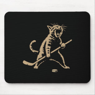 Tapis De Souris Chat de vintage drôle jouant au hockey sur glace P