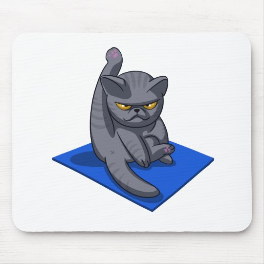 Tapis De Souris Chat De Yoga Chat Fache Chat Gris Gros Chat Zazzle Fr