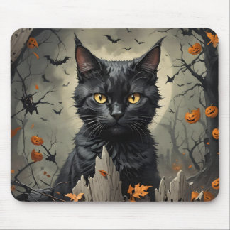 Tapis De Souris Chat d'Halloween noir