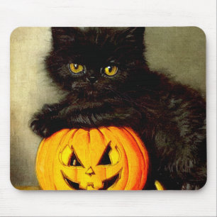 Tapis De Souris Chat d'Halloween vintage et lanterne Jack-o’