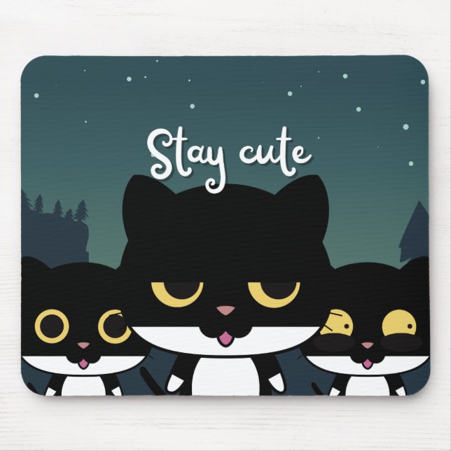 Tapis De Souris Chat d'illustration noir (Devant)