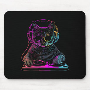 Tapis De Souris Chat Dj Edm Techno House Musique Drôle Amateur De