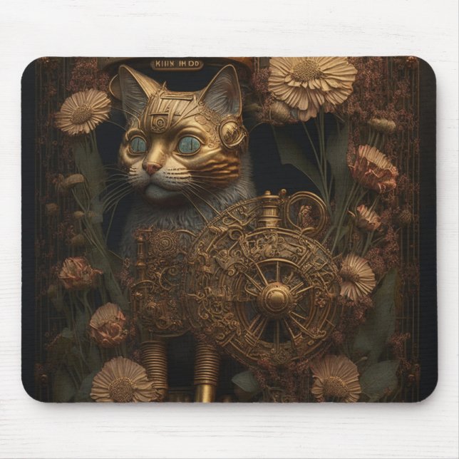 Tapis De Souris Chat doré gothique Steampunk (Devant)