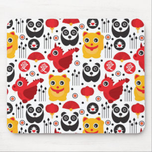 Tapis De Souris Chat, dragon, et panda chanceux de la Chine