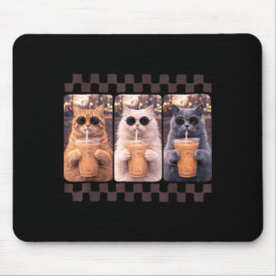Tapis De Souris Chat Drôle Buvant du Café Glacé Mème Animal Café G